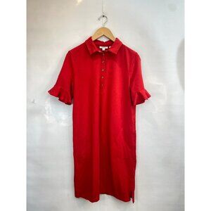 Chico's Women's Ruffle Sleeve Polo Dress Henley Snap Red Size 1 Medium